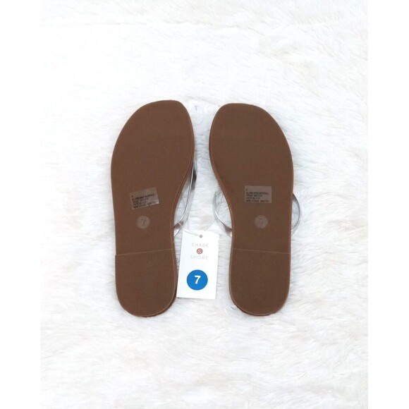 SHADE & SHORE Women's Faux Leather Flip Flop Sandals "Silver" (Size 7) BRAND NEW - Picture 2 of 6